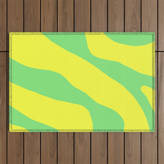 Vivid Abstract Organic Forms Neon Yellow and Green Outdoor Rug Gallery Image 1