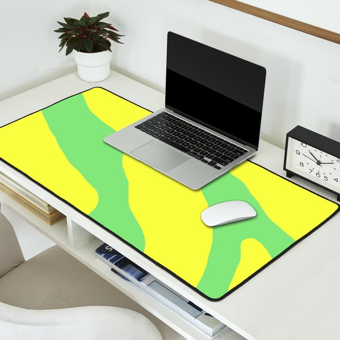 Vivid Abstract Organic Forms Neon Yellow and Green Desk Mat Gallery Image 2