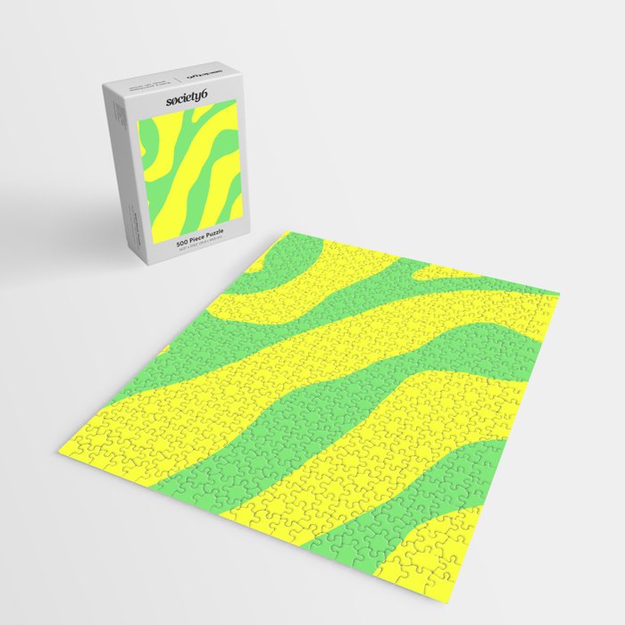 Vivid Abstract Organic Forms Neon Yellow and Green Jigsaw Puzzle Gallery Image 2