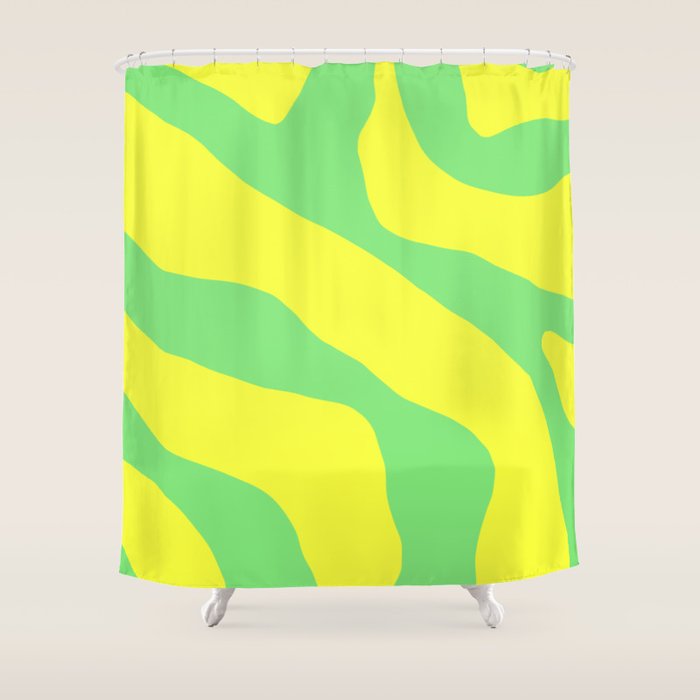 Vivid Abstract Organic Forms Neon Yellow and Green Shower Curtain Gallery Image 1