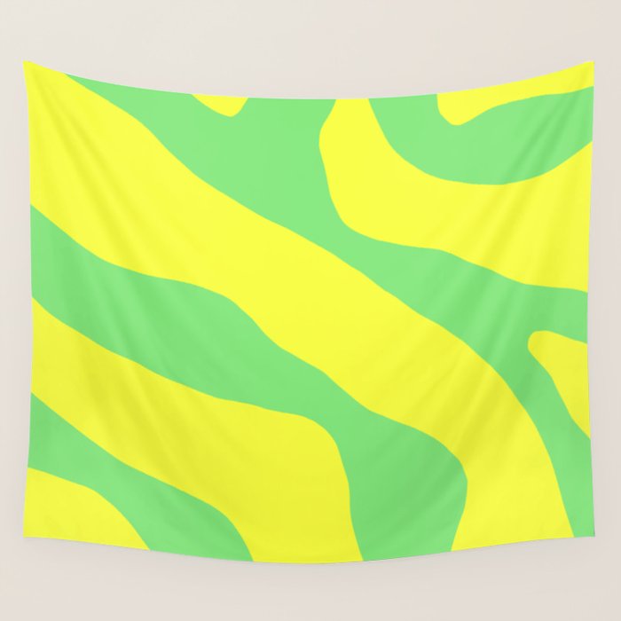 Vivid Abstract Organic Forms Neon Yellow and Green Wall Tapestry Gallery Image 1