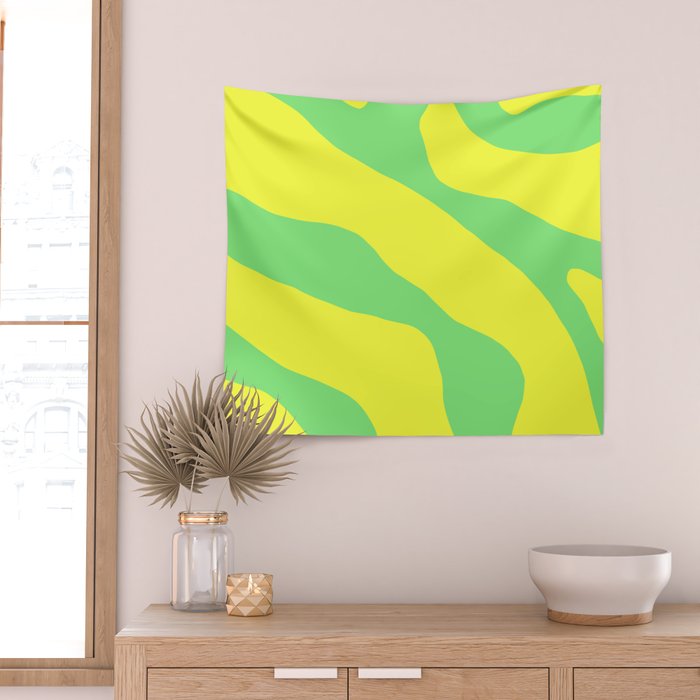 Vivid Abstract Organic Forms Neon Yellow and Green Wall Tapestry Gallery Image 2