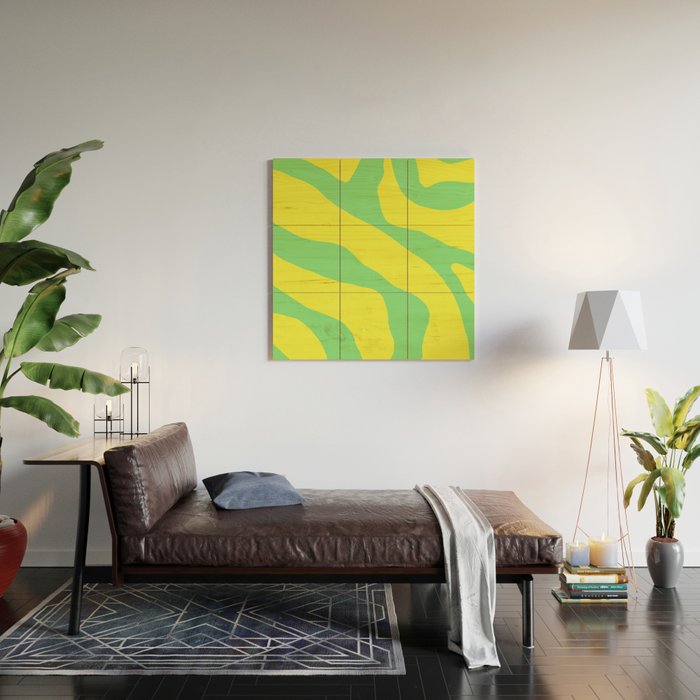 Vivid Abstract Organic Forms Neon Yellow and Green Wood Wall Art Gallery Image 2