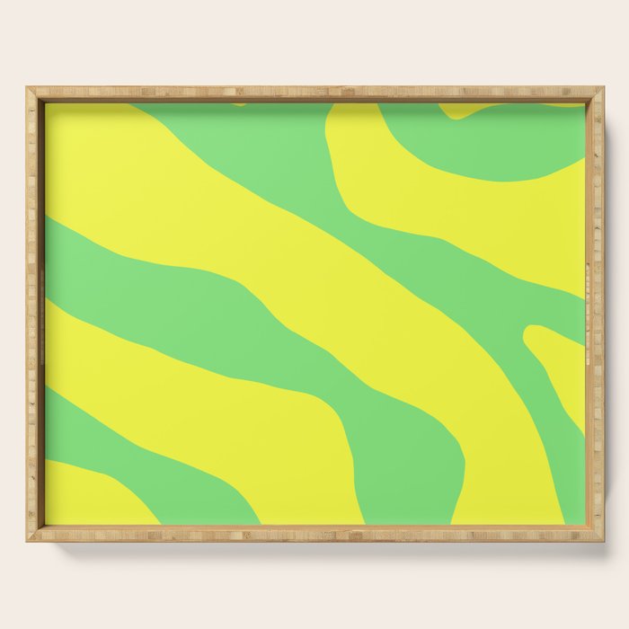 Vivid Abstract Organic Forms Neon Yellow and Green Serving Tray Gallery Image 1