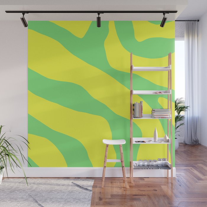 Vivid Abstract Organic Forms Neon Yellow and Green Wall Mural Gallery Image 1