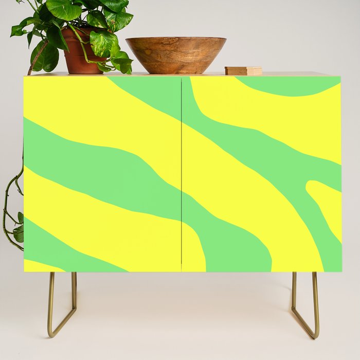 Vivid Abstract Organic Forms Neon Yellow and Green Credenza Gallery Image 1