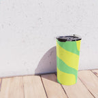 Vivid Abstract Organic Forms Neon Yellow and Green Travel Mug Gallery Image 4