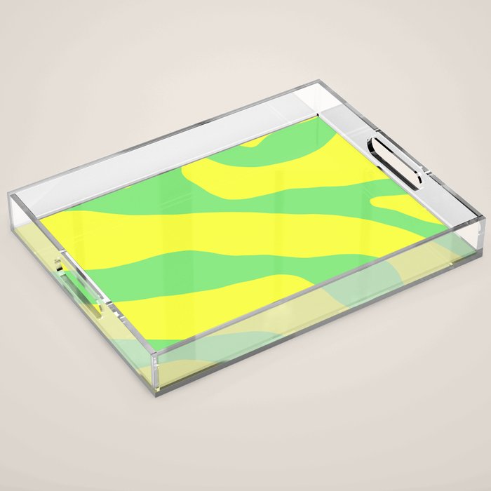 Vivid Abstract Organic Forms Neon Yellow and Green Acrylic Tray Gallery Image 1