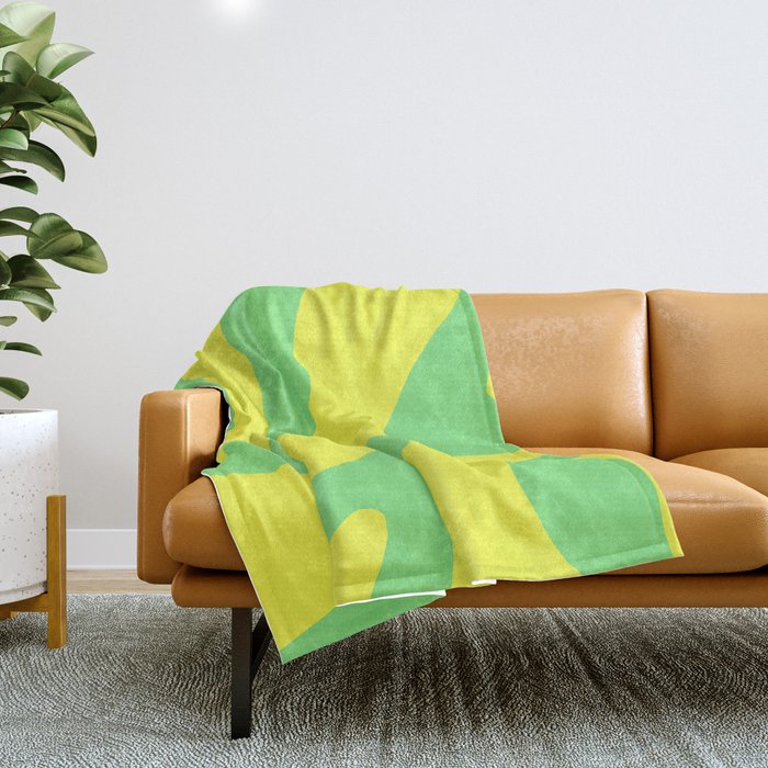Vivid Abstract Organic Forms Neon Yellow and Green Throw Blanket Gallery Image 1