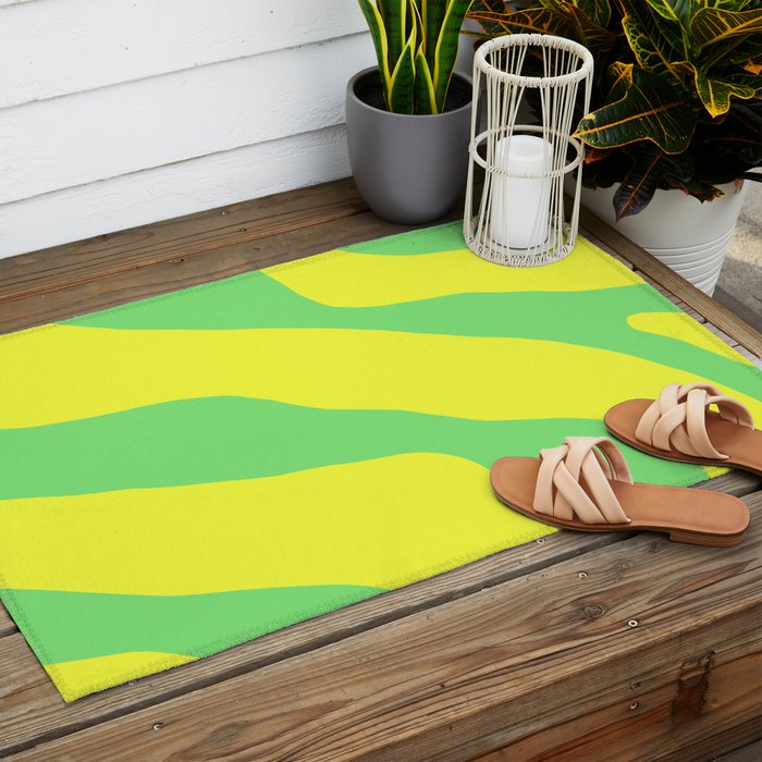Vivid Abstract Organic Forms Neon Yellow and Green Outdoor Rug Gallery Image 2