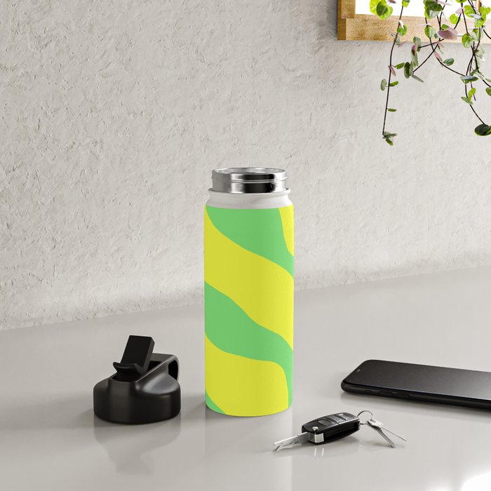 Vivid Abstract Organic Forms Neon Yellow and Green Water Bottle Gallery Image 4