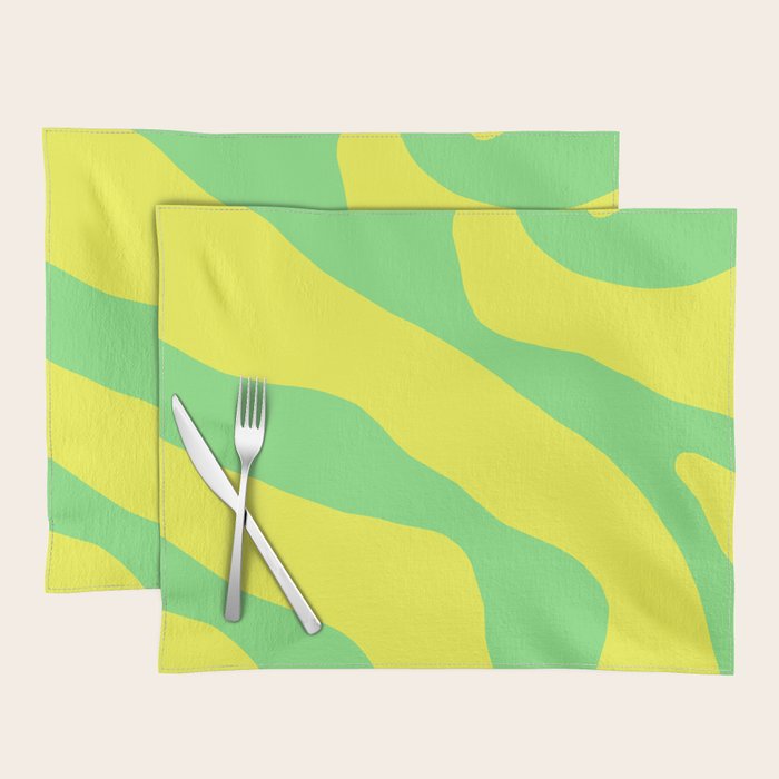 Vivid Abstract Organic Forms Neon Yellow and Green Placemat Gallery Image 1