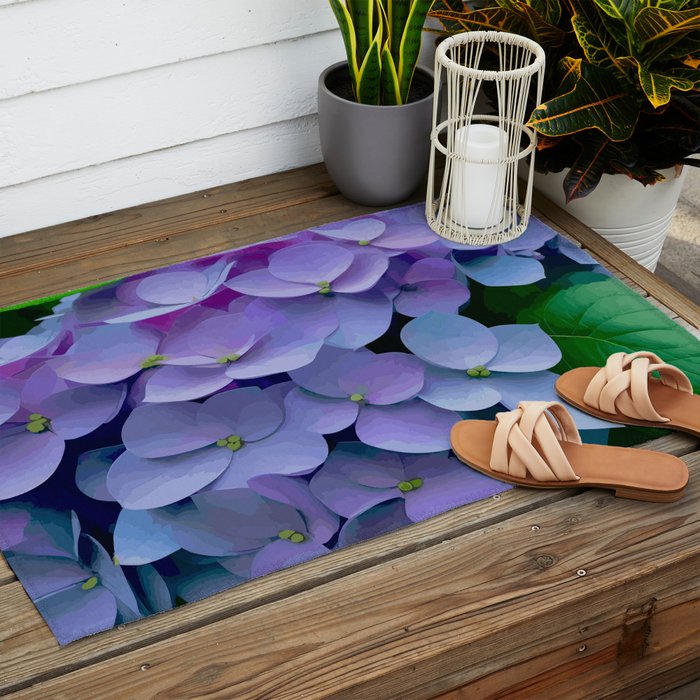 Pink and Blue Hydrangea Flower Color Variations Outdoor Rug Gallery Image 2