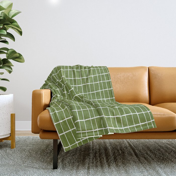 Olive Green Grid | PATTERN 05: The Retro Edition Throw Blanket Gallery Image 1