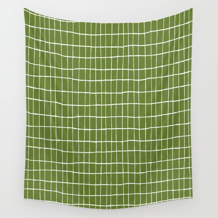 Olive Green Grid | PATTERN 05: The Retro Edition Wall Tapestry Gallery Image 1