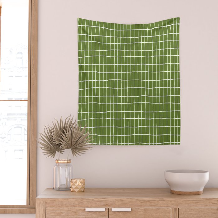 Olive Green Grid | PATTERN 05: The Retro Edition Wall Tapestry Gallery Image 2