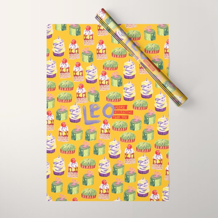 Leo Birthday Treats in Orange | Zodiac Series Wrapping Paper Gallery Image 1