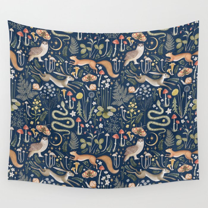 Enchanted Magical Midnight Forest Animals Wall Tapestry Gallery Image 1