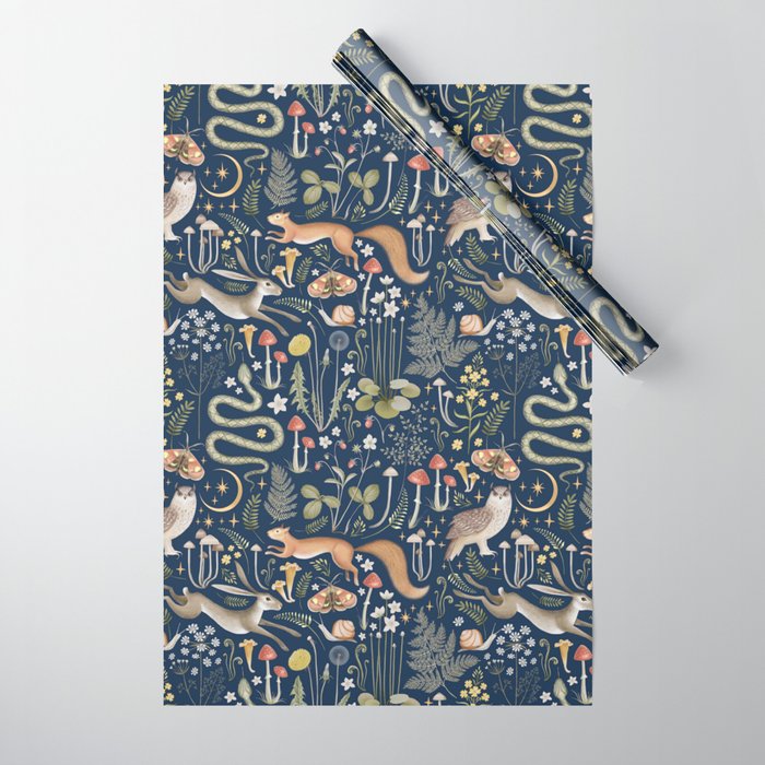 Enchanted Magical Midnight Forest Animals Wrapping Paper Gallery Image 1