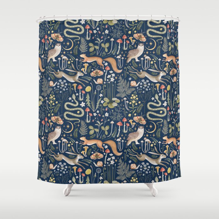 Enchanted Magical Midnight Forest Animals Shower Curtain Gallery Image 1