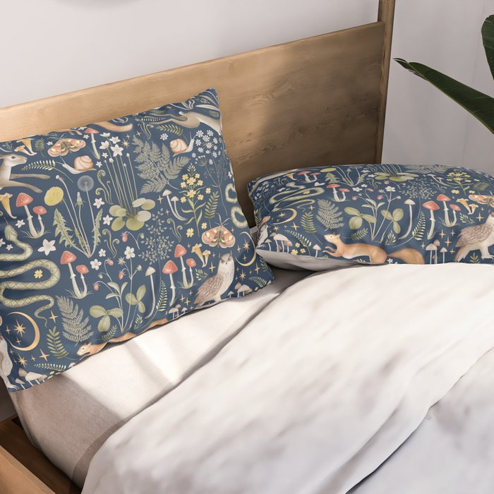 Enchanted Magical Midnight Forest Animals Pillow Sham Gallery Image 2