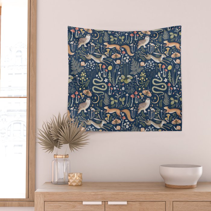 Enchanted Magical Midnight Forest Animals Wall Tapestry Gallery Image 2