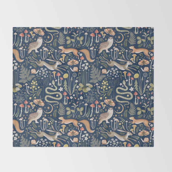 Enchanted Magical Midnight Forest Animals Throw Blanket Gallery Image 2