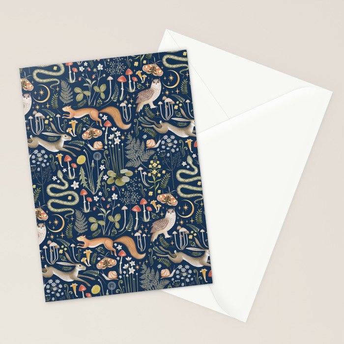 Enchanted Magical Midnight Forest Animals Stationery Card Gallery Image 2