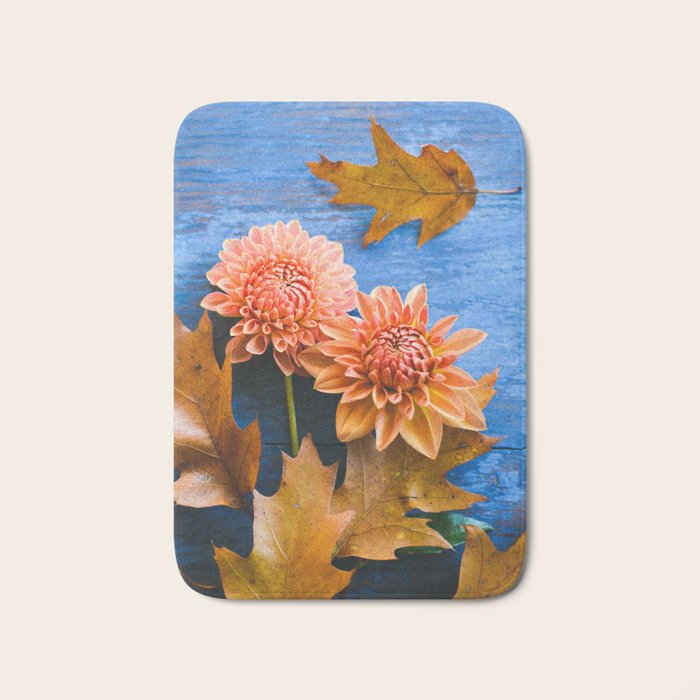 Oak Leaves and Dahlia Flowers Bath Mat Gallery Image 1