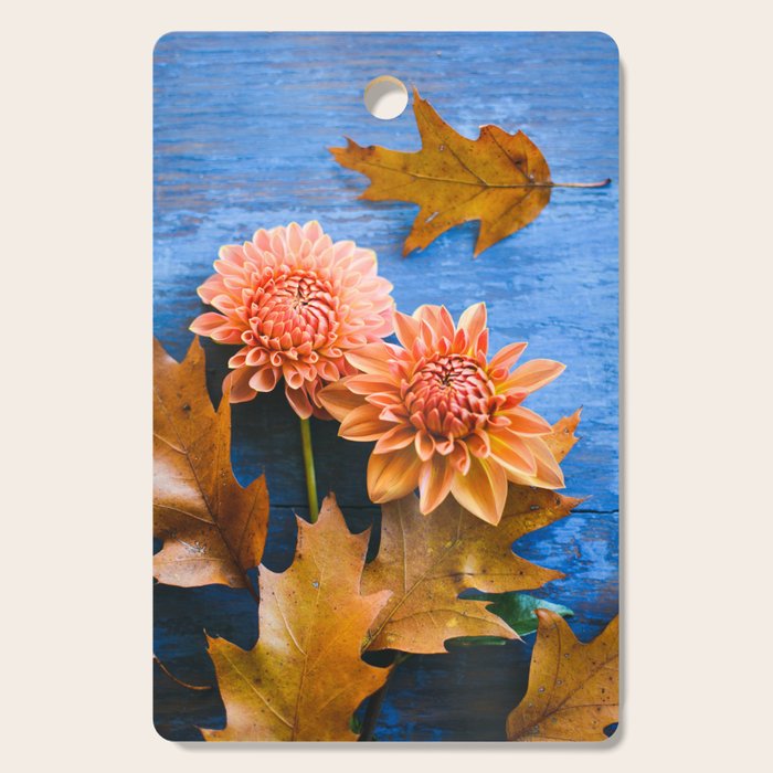 Oak Leaves and Dahlia Flowers Cutting Board Gallery Image 1