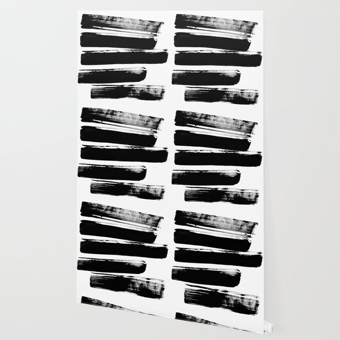 Stripes Black & White Minimalist Abstract Mid century Ink Art Dark Brush Strokes Wallpaper Gallery Image 2