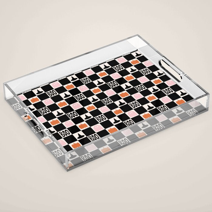 Halloween Checkered Print in Black and White Acrylic Tray Gallery Image 1