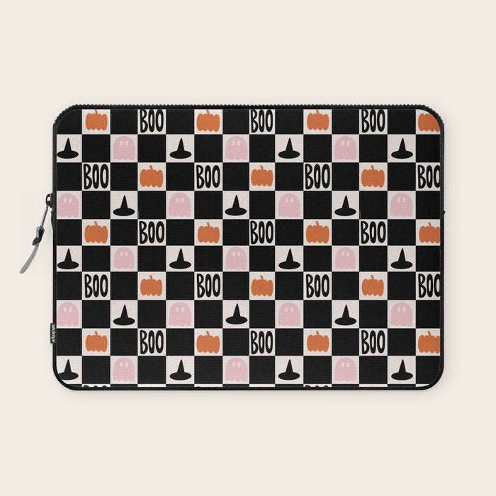 Halloween Checkered Print in Black and White Laptop Sleeve Gallery Image 1