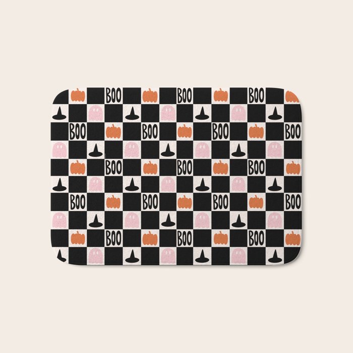 Halloween Checkered Print in Black and White Bath Mat Gallery Image 1