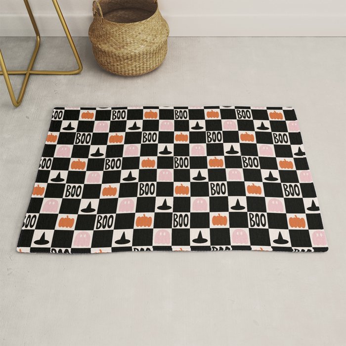 Halloween Checkered Print in Black and White Rug Gallery Image 1
