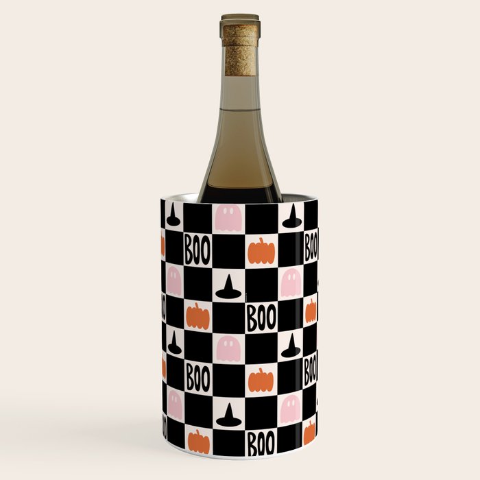 Halloween Checkered Print in Black and White Wine Chiller Gallery Image 2