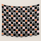 Halloween Checkered Print in Black and White Wall Tapestry Gallery Image 4