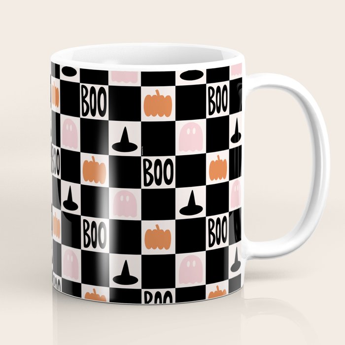 Halloween Checkered Print in Black and White Coffee Mug Gallery Image 1
