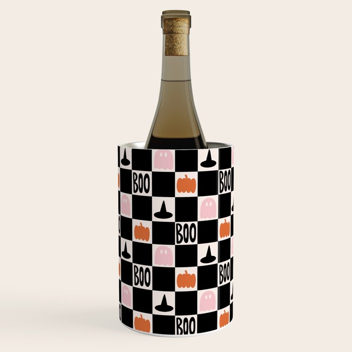 Halloween Checkered Print in Black and White Wine Chiller Gallery Image 1
