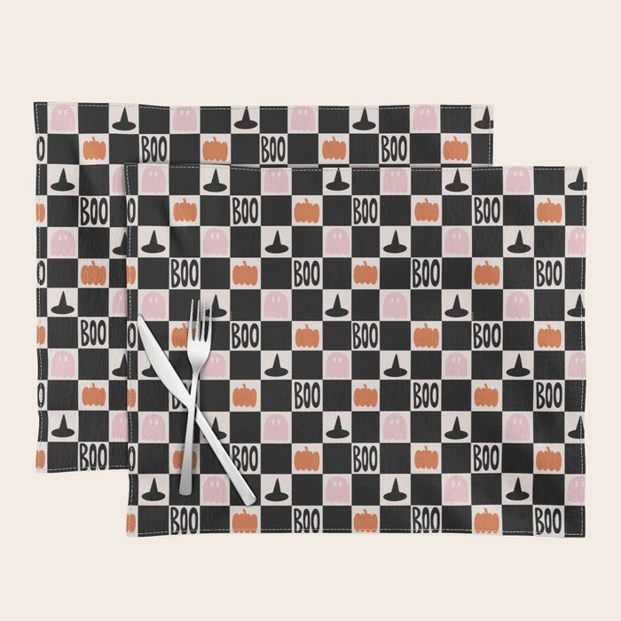 Halloween Checkered Print in Black and White Placemat Gallery Image 1