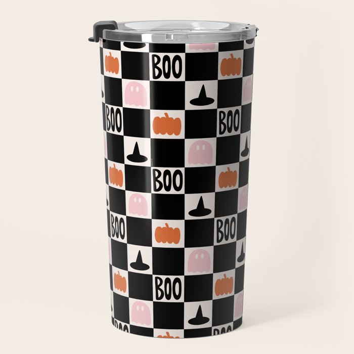 Halloween Checkered Print in Black and White Travel Mug Gallery Image 3