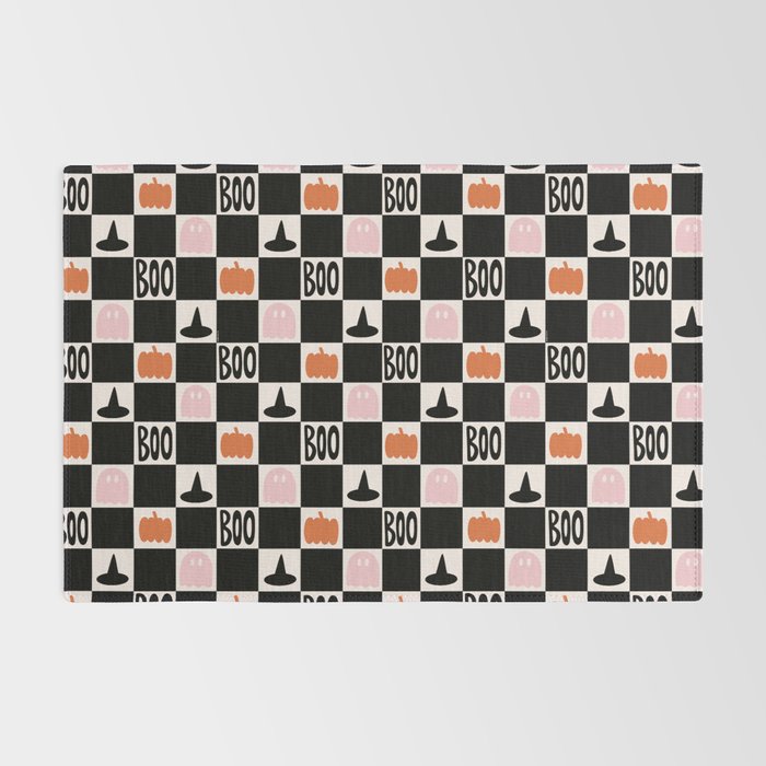 Halloween Checkered Print in Black and White Rug Gallery Image 2