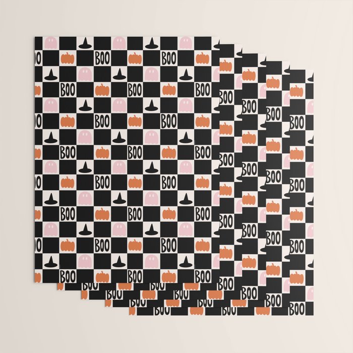 Halloween Checkered Print in Black and White Wrapping Paper Gallery Image 3