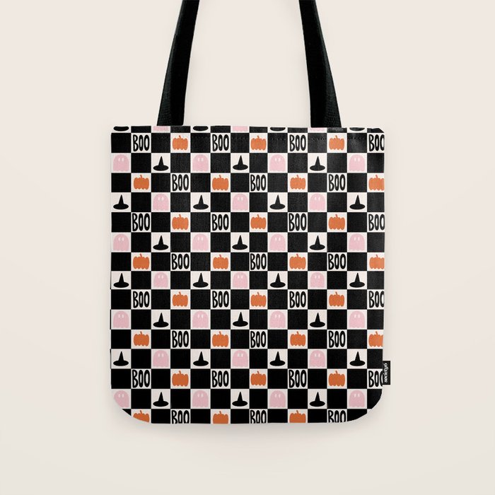 Halloween Checkered Print in Black and White Tote Bag Gallery Image 1
