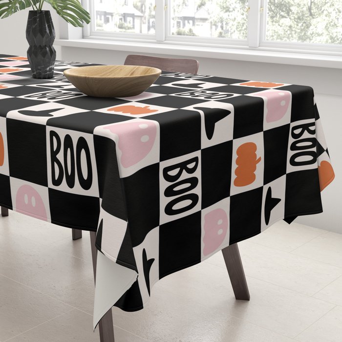 Halloween Checkered Print in Black and White Tablecloth Gallery Image 3