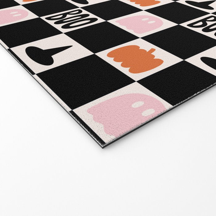 Halloween Checkered Print in Black and White Welcome Mat Gallery Image 2