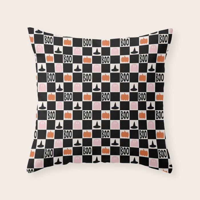 Halloween Checkered Print in Black and White Throw Pillow Gallery Image 6