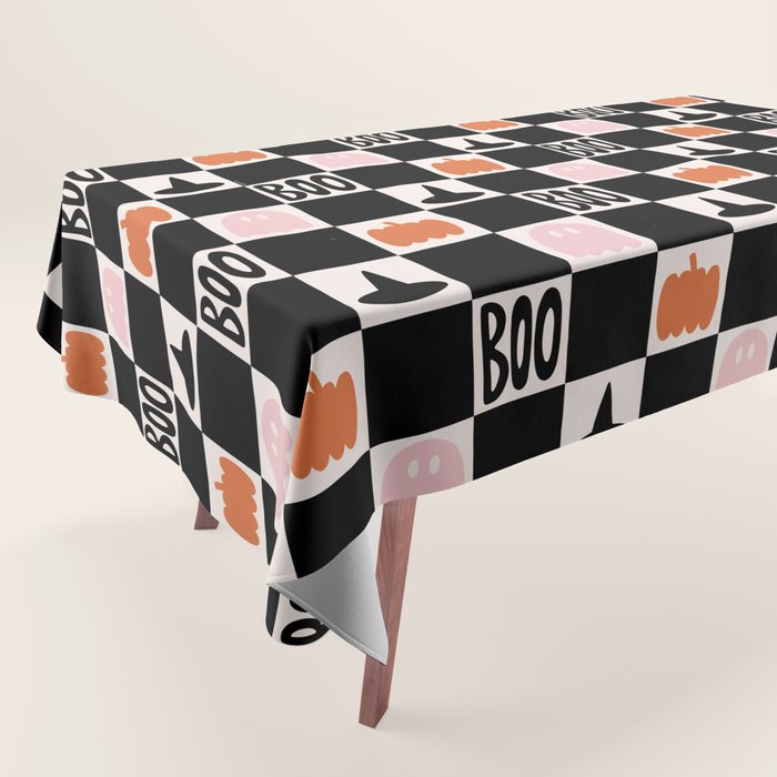 Halloween Checkered Print in Black and White Tablecloth Gallery Image 1