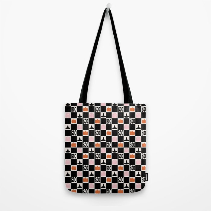 Halloween Checkered Print in Black and White Tote Bag Gallery Image 2