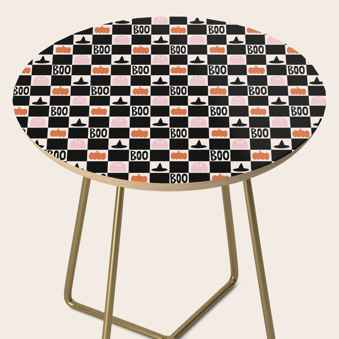 Halloween Checkered Print in Black and White Side Table Gallery Image 2